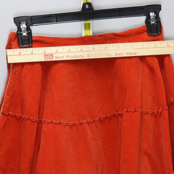 Vintage Handmade Brick Red Corduroy Circle Skirt Hand Stitching S - Picture 3 of 4